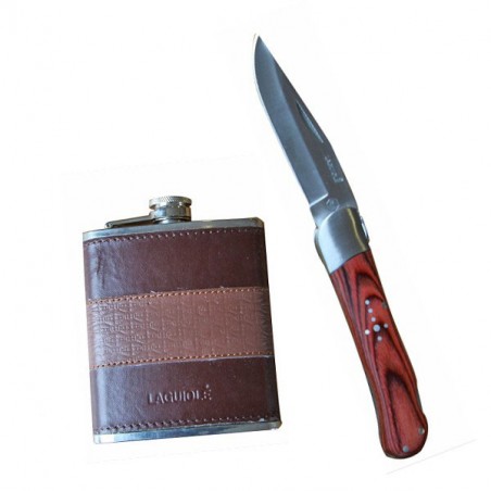 Cuchillo de caza mango de madera 19c, con el frasco