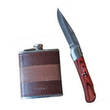 wood handle hunting knife, with hip flask.