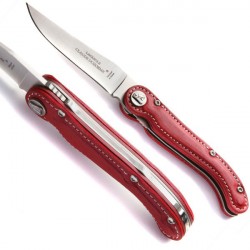 Couteau Collection Sellier cuir rouge et lame acier ou noir mat