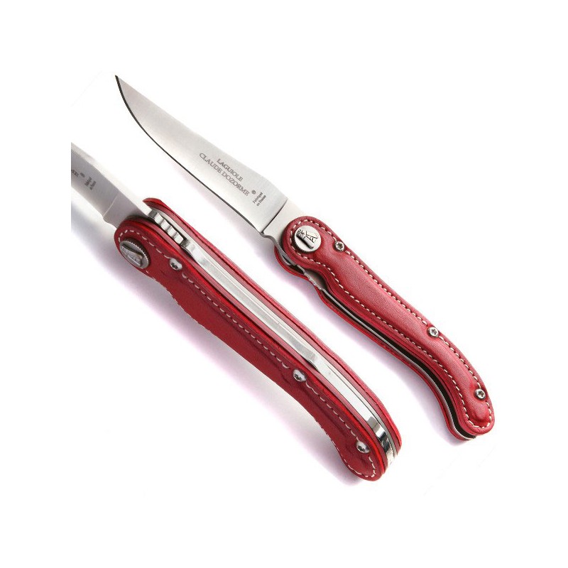 Couteau Collection Sellier cuir rouge et lame acier ou noir mat