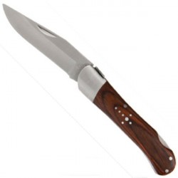 Cuchillo de caza mango de madera 19cm, con su estuche de cuero marrón
