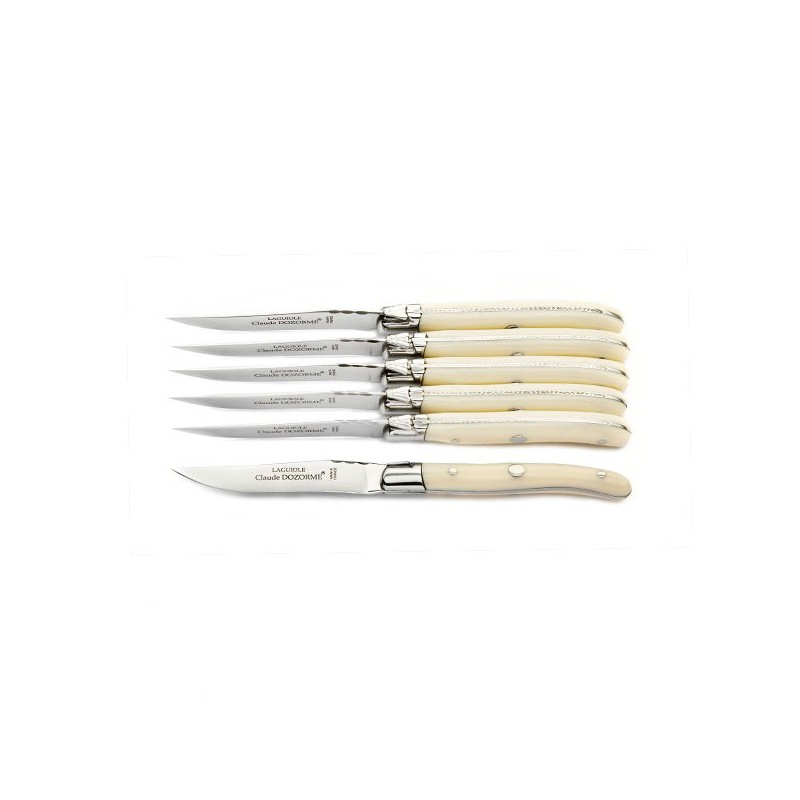 Luxury boxed set of 6 ivory aspect handle dessert knives (or cheese)