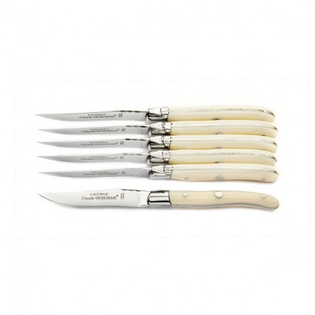 Luxury boxed set of 6 ivory aspect handle dessert knives (or cheese)