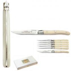Luxury boxed set of 6 ivory aspect handle dessert knives (or cheese)