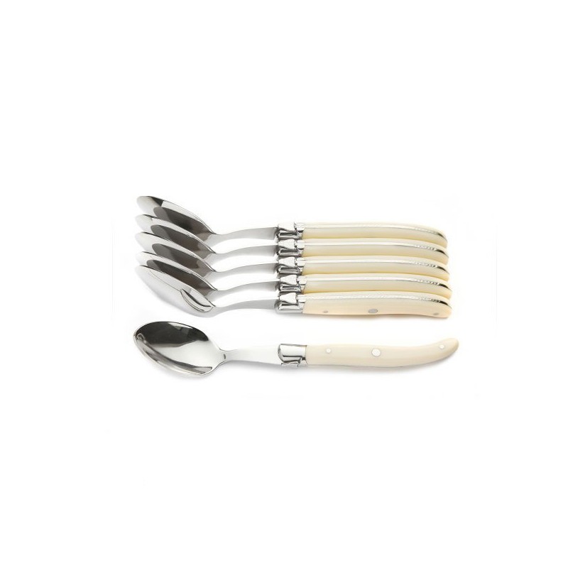 Luxury boxed set of 6 small spoons, Ivoirine handle 