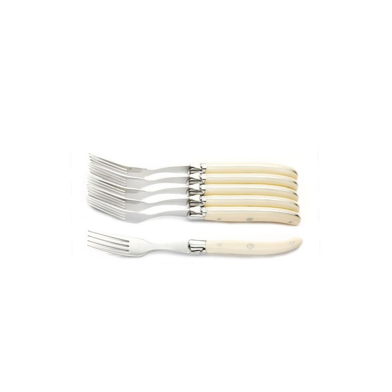 Luxury boxed set of 6 Ivoirine dessert forks, ivory look handle forks