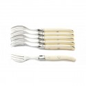Laguiole Excellence boxed set of 6 Ivoirine cake (or oyster) forks, ivory look