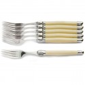 Laguiole 6 forks, ivory handle, wooden box