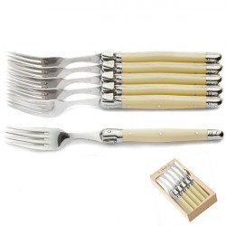 6 forks, ivory handle, wooden box