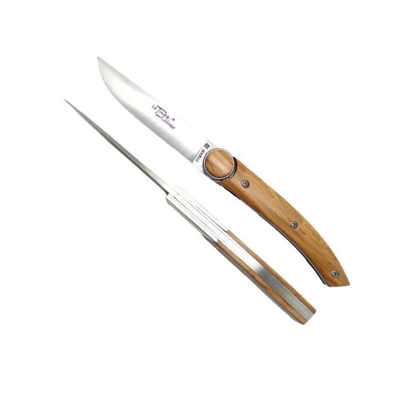THIERS knife, olive wood handle, safety blade lock, with knob