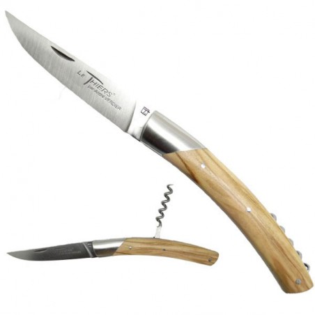 Cuchillo THIERS, manga de madera de olivo, con sacacorchos