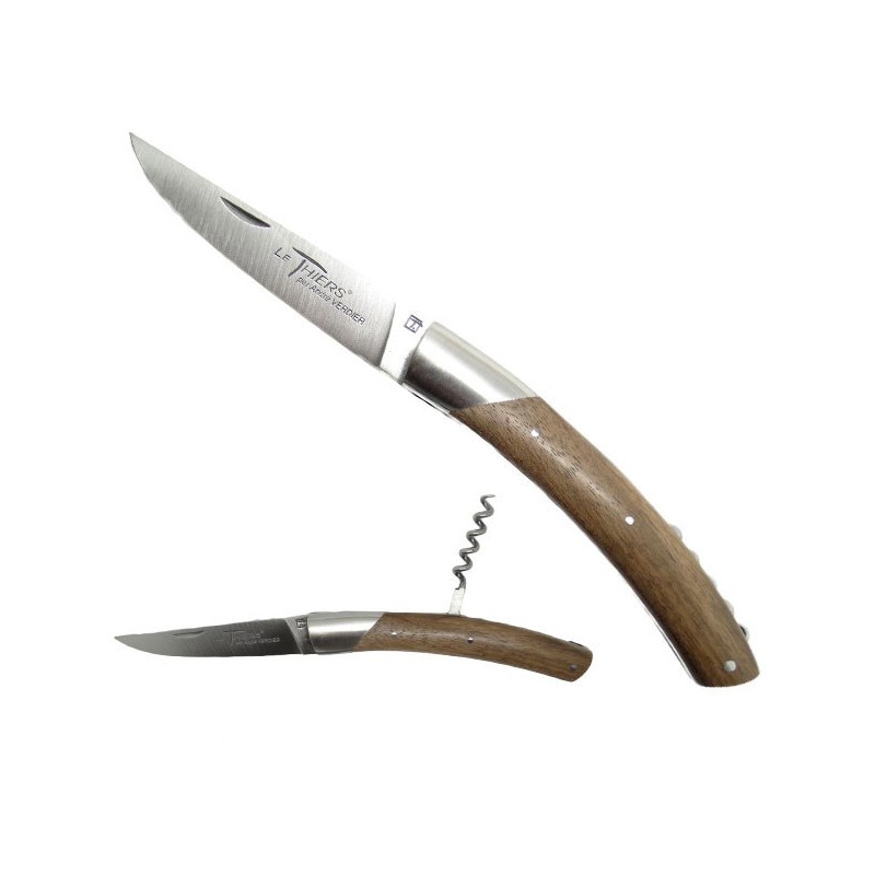 Cuchillo THIERS, manga de madera de nogal, con sacacorchos