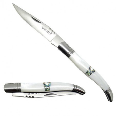 lady 's knife, pearly white handle, inlaid with seashells
