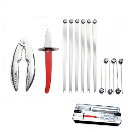 Oyster knife, accessories and shellfish set, red, 14p