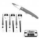 caja de ostra Laguiole con 1 cuchillo y 6 tenedores. mangas ABS, gris antracita