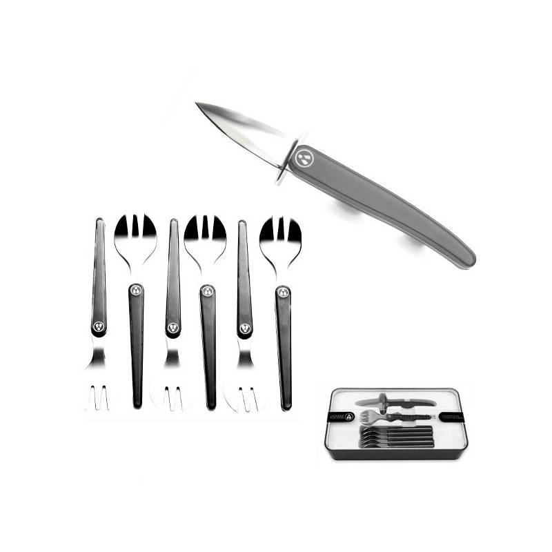 caja de ostra con 1 cuchillo y 6 tenedores. mangas ABS, gris antracita