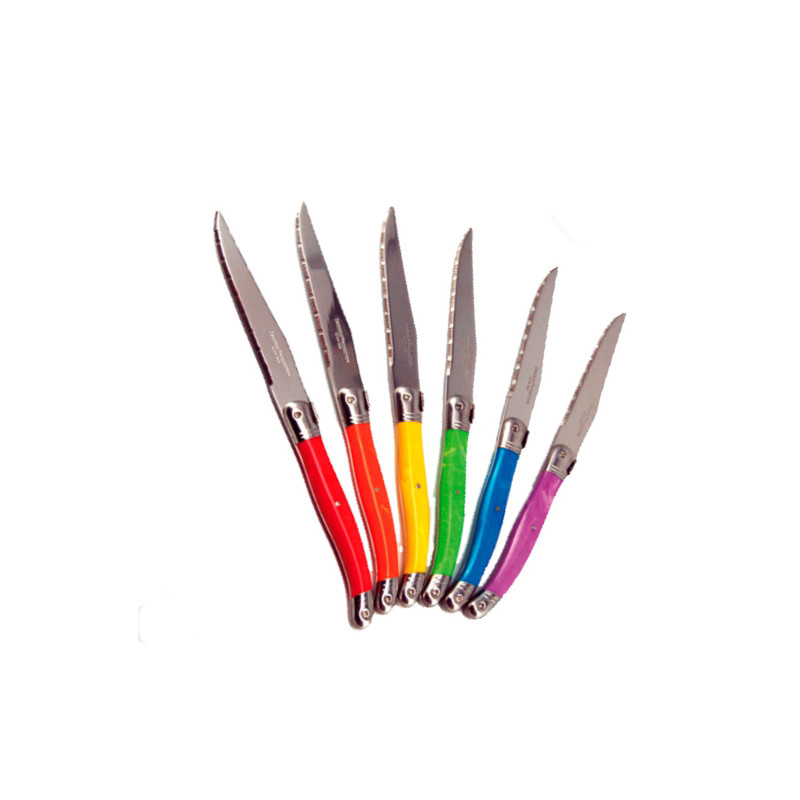 LAGUIOLE confezione 6 coltelli in acciaio inox multicolore 6 colori pastello 