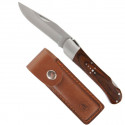 Laguiole hunting knife, wood handle, with brown leather case, 19cm