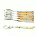 Laguiole Excellence 6 natural marbled Nacrine handle cake forks (or oyster)