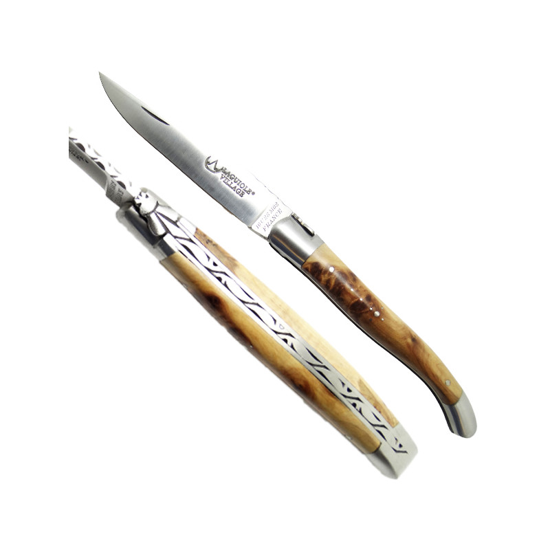 Laguiole Knife Double Plate Chiseled Juniper wood handle