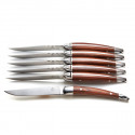 Boxed set of 6 Laguiole steak knives, exotic wood handle designer knives