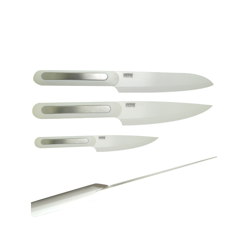 Set di 3 coltelli Laguiole in ceramica: coltellino, cucina e santoku
