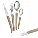 Cutlery set of 4 pieces Laguiole Cristal, leather aspect, natural