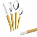 Cutlery set of 4 pieces Laguiole Cristal, leather aspect, camel